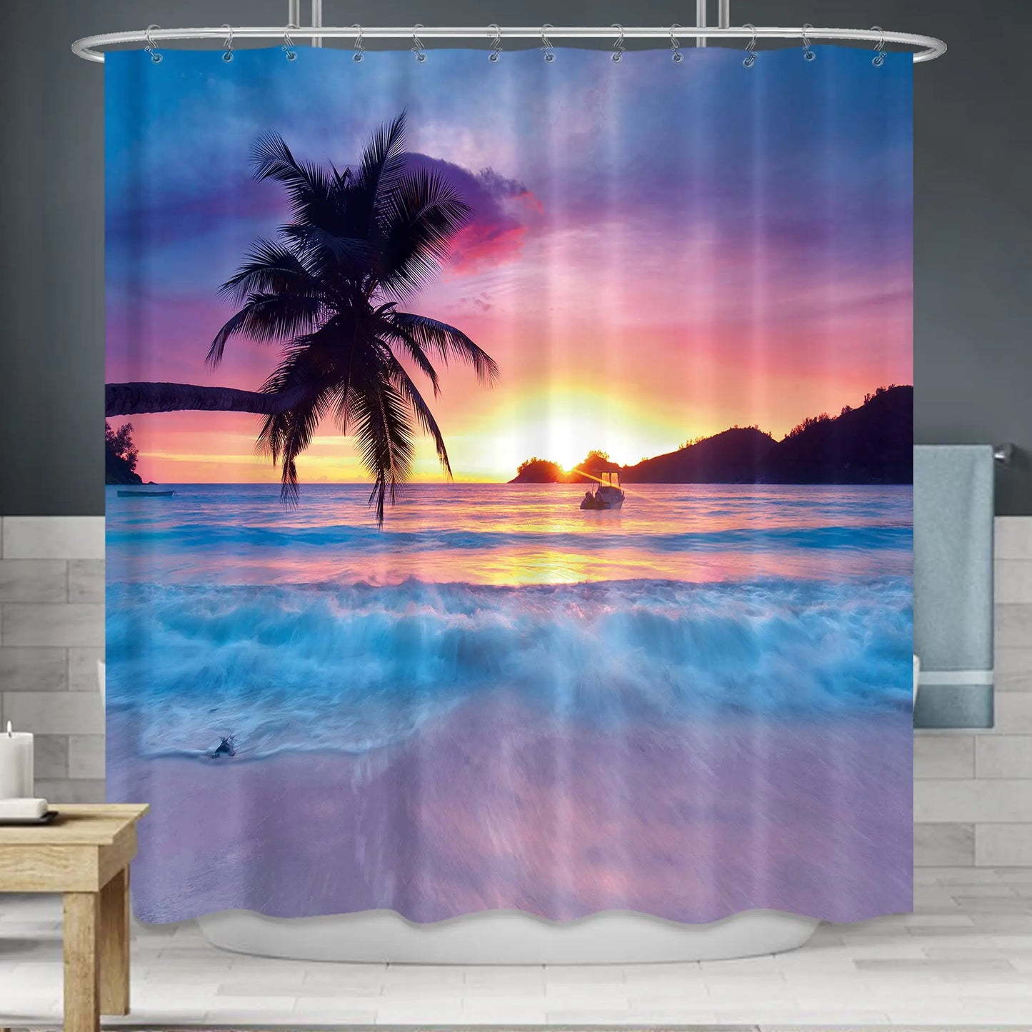 Ocean Shower Curtain Set Tropical Seascape Bright Sunshine Through Deep Blue Sea View Underwater Bathroom Shower Curtains Set