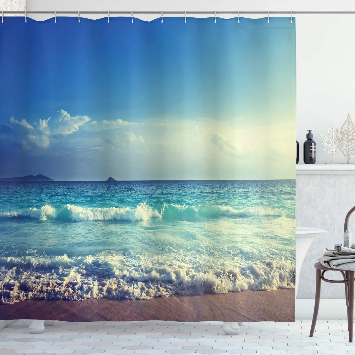 Ocean Shower Curtain Set Tropical Seascape Bright Sunshine Through Deep Blue Sea View Underwater Bathroom Shower Curtains Set