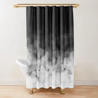 Ombre White and Black Minimal Shower Curtain Polyester Waterproof Modern Bathroom Curtains Machine Wash Bath Curtains with Hooks