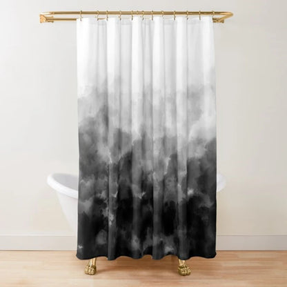 Ombre White and Black Minimal Shower Curtain Polyester Waterproof Modern Bathroom Curtains Machine Wash Bath Curtains with Hooks