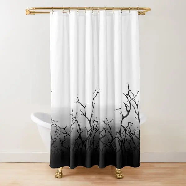 Ombre White and Black Minimal Shower Curtain Polyester Waterproof Modern Bathroom Curtains Machine Wash Bath Curtains with Hooks