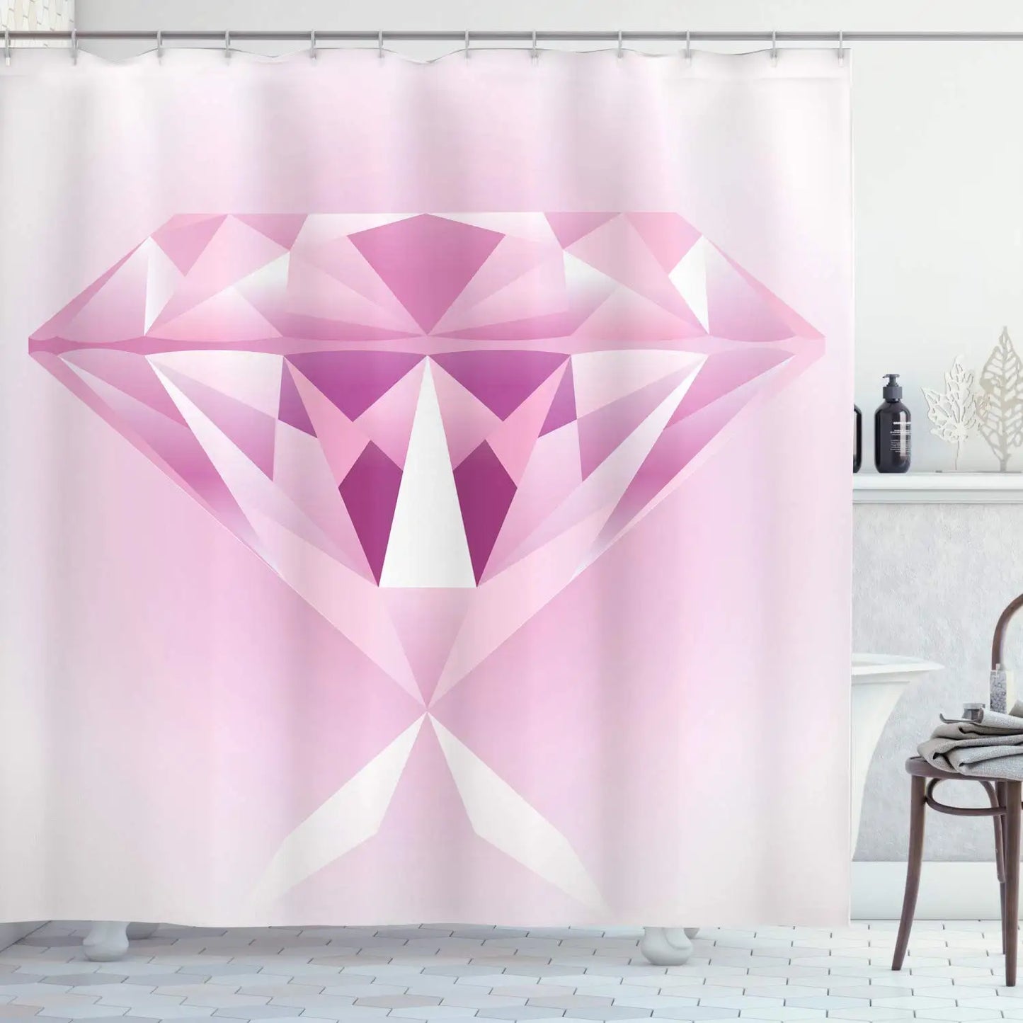 Pearls Shower Curtain,Diamonds Stones and Pearls Hanging Necklace Bridal Wedding Theme Waterproof Fabric Bathroom Curtains,Hooks