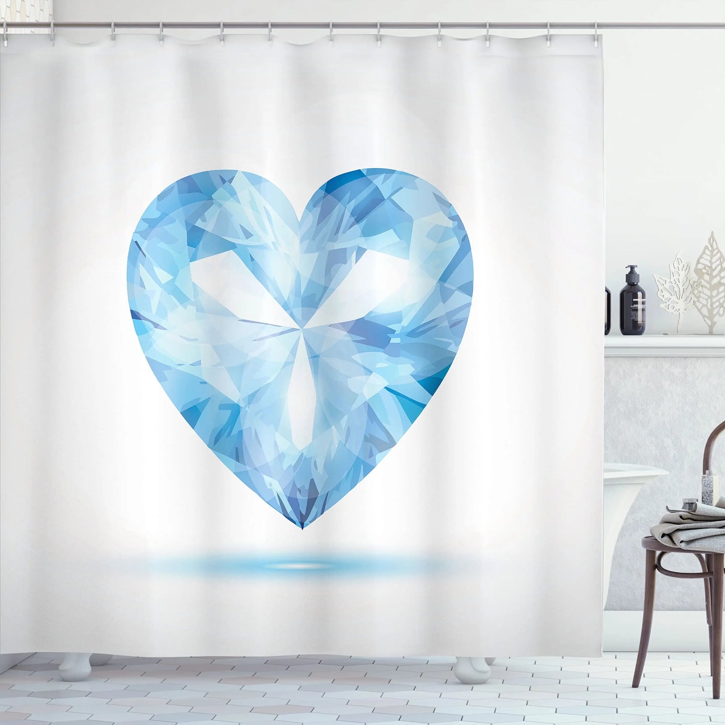 Pearls Shower Curtain,Diamonds Stones and Pearls Hanging Necklace Bridal Wedding Theme Waterproof Fabric Bathroom Curtains,Hooks