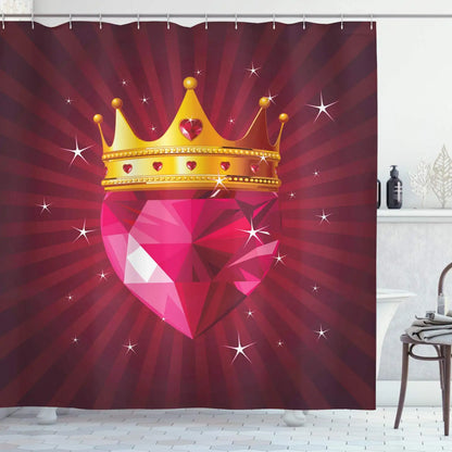 Pearls Shower Curtain,Diamonds Stones and Pearls Hanging Necklace Bridal Wedding Theme Waterproof Fabric Bathroom Curtains,Hooks