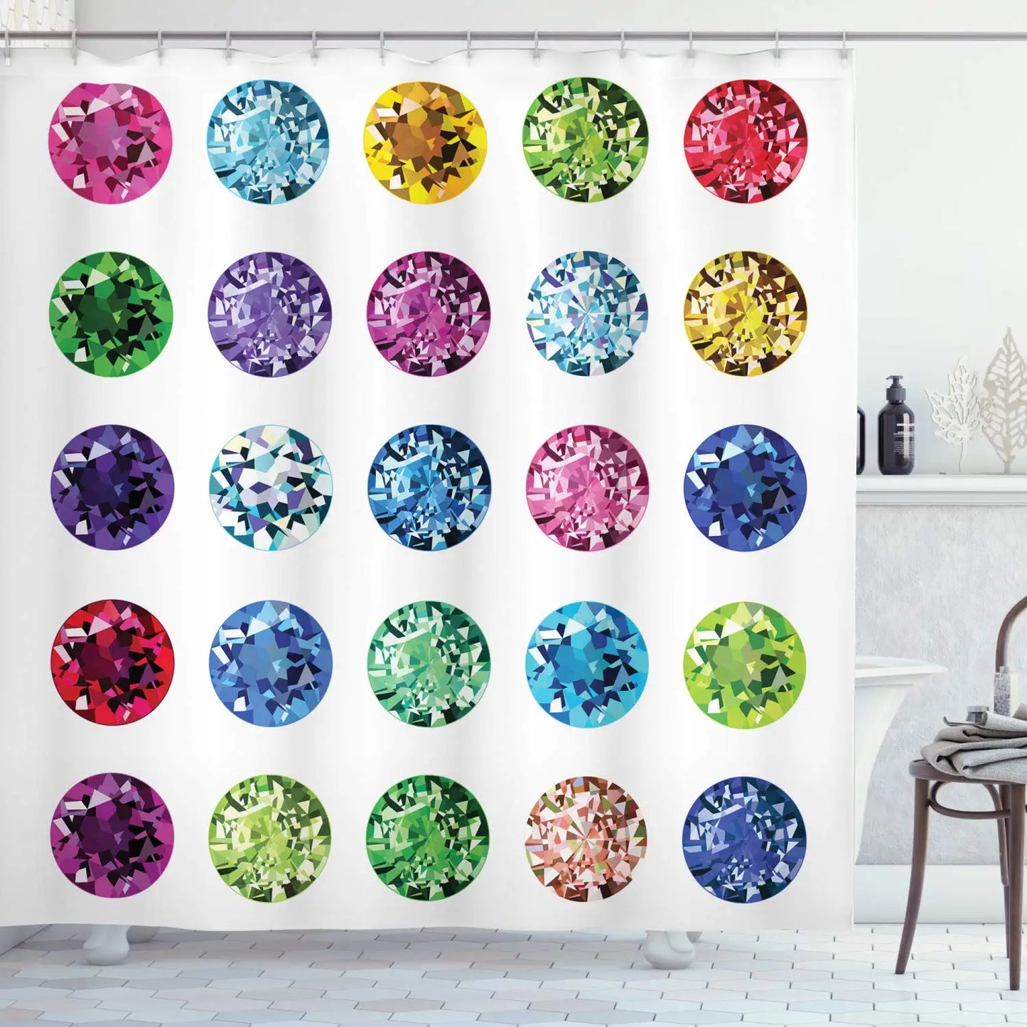 Pearls Shower Curtain,Diamonds Stones and Pearls Hanging Necklace Bridal Wedding Theme Waterproof Fabric Bathroom Curtains,Hooks