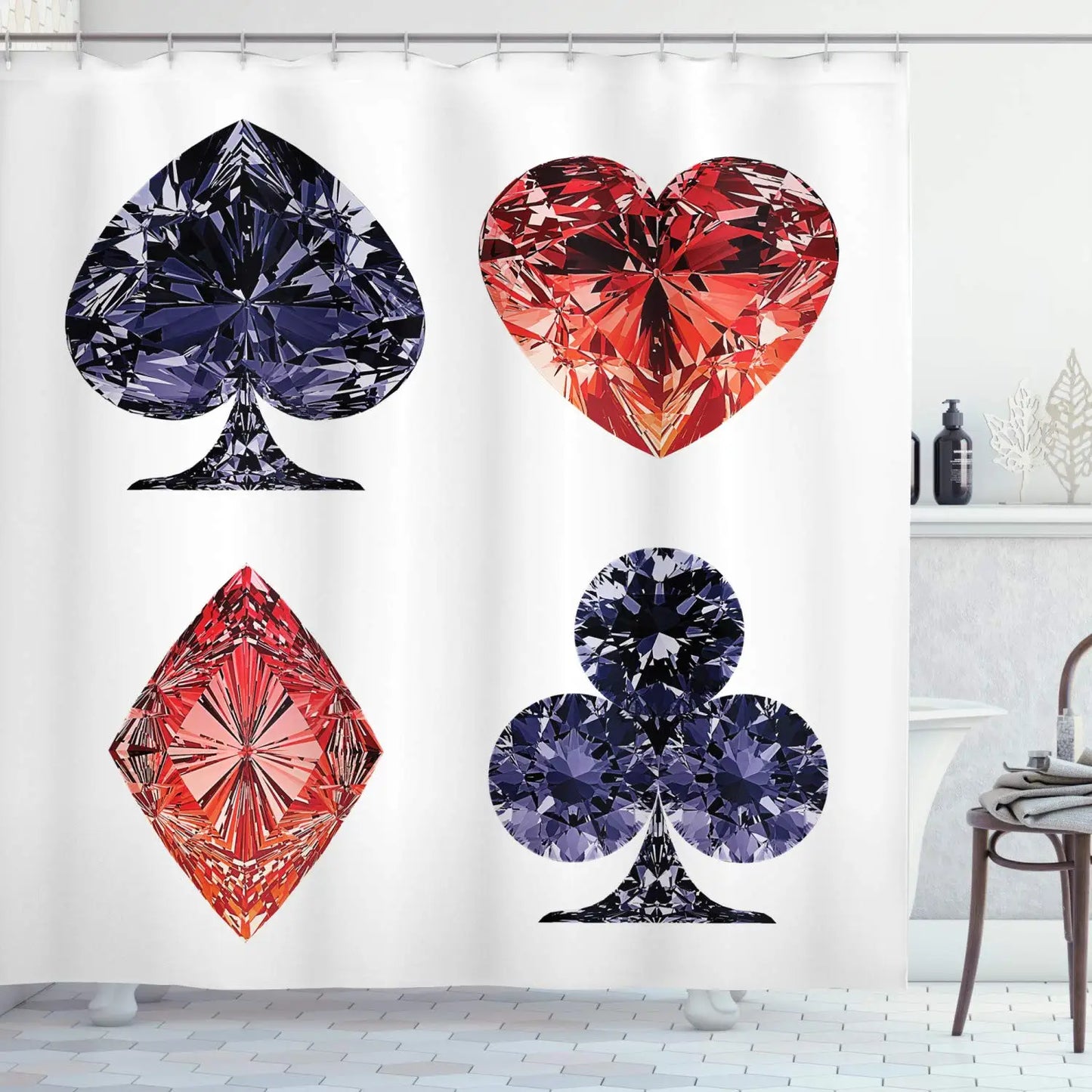Pearls Shower Curtain,Diamonds Stones and Pearls Hanging Necklace Bridal Wedding Theme Waterproof Fabric Bathroom Curtains,Hooks