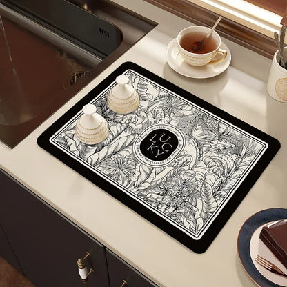 Placemat for Dining Table Absorbent Tableware Mat Dish Drying Mat Rubber Drain Pad Heat Resistant Countertop Mat Home Decoration