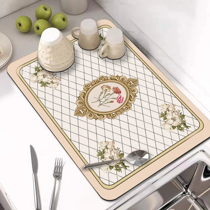 Placemat for Dining Table Absorbent Tableware Mat Dish Drying Mat Rubber Drain Pad Heat Resistant Countertop Mat Home Decoration