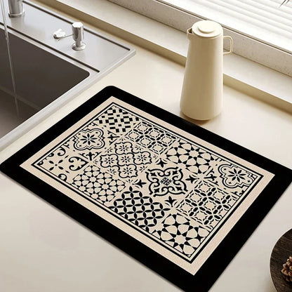 Placemat for Dining Table Absorbent Tableware Mat Dish Drying Mat Rubber Drain Pad Heat Resistant Countertop Mat Home Decoration
