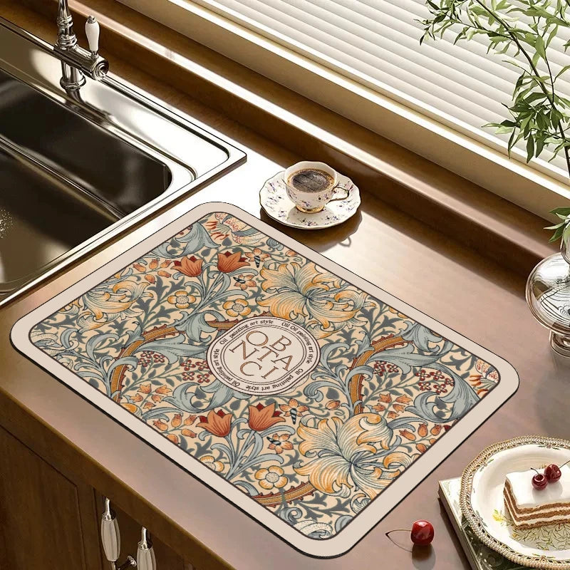 Placemat for Dining Table Absorbent Tableware Mat Dish Drying Mat Rubber Drain Pad Heat Resistant Countertop Mat Home Decoration