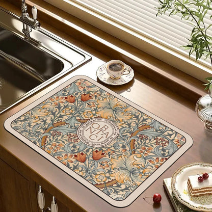 Placemat for Dining Table Absorbent Tableware Mat Dish Drying Mat Rubber Drain Pad Heat Resistant Countertop Mat Home Decoration