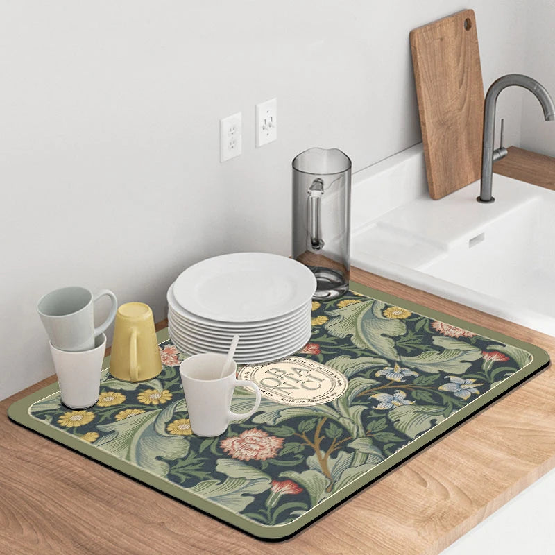 Placemat for Dining Table Absorbent Tableware Mat Dish Drying Mat Rubber Drain Pad Heat Resistant Countertop Mat Home Decoration
