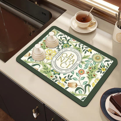 Placemat for Dining Table Absorbent Tableware Mat Dish Drying Mat Rubber Drain Pad Heat Resistant Countertop Mat Home Decoration