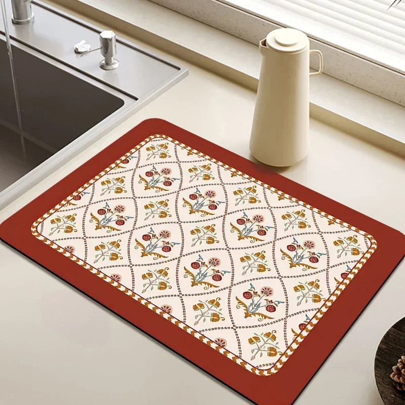 Placemat for Dining Table Absorbent Tableware Mat Dish Drying Mat Rubber Drain Pad Heat Resistant Countertop Mat Home Decoration