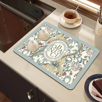 Placemat for Dining Table Absorbent Tableware Mat Dish Drying Mat Rubber Drain Pad Heat Resistant Countertop Mat Home Decoration