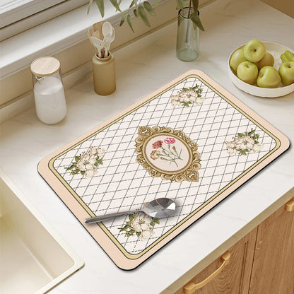 Placemat for Dining Table Absorbent Tableware Mat Dish Drying Mat Rubber Drain Pad Heat Resistant Countertop Mat Home Decoration