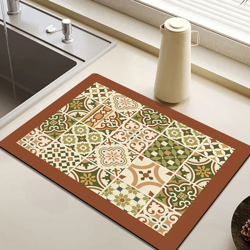 Placemat for Dining Table Absorbent Tableware Mat Dish Drying Mat Rubber Drain Pad Heat Resistant Countertop Mat Home Decoration