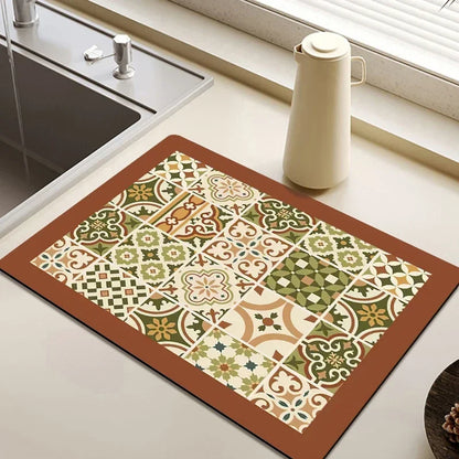Placemat for Dining Table Absorbent Tableware Mat Dish Drying Mat Rubber Drain Pad Heat Resistant Countertop Mat Home Decoration