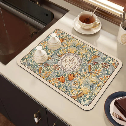 Placemat for Dining Table Absorbent Tableware Mat Dish Drying Mat Rubber Drain Pad Heat Resistant Countertop Mat Home Decoration