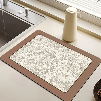 Placemat for Dining Table Absorbent Tableware Mat Dish Drying Mat Rubber Drain Pad Heat Resistant Countertop Mat Home Decoration