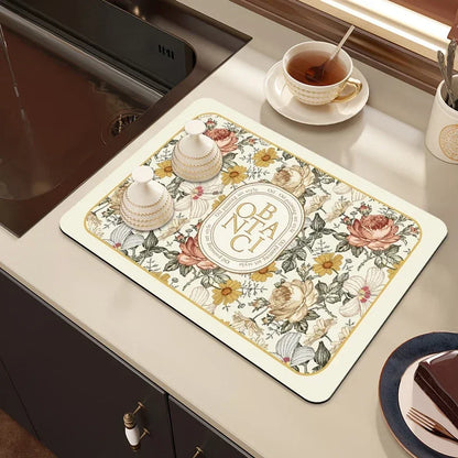 Placemat for Dining Table Absorbent Tableware Mat Dish Drying Mat Rubber Drain Pad Heat Resistant Countertop Mat Home Decoration