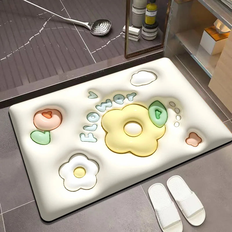 3D Cartoon Dilate Floret Diatom Carpet Toilet Door Entrance Bathroom Absorbent Anti-slip Soft Diatom Mud Floor Mat