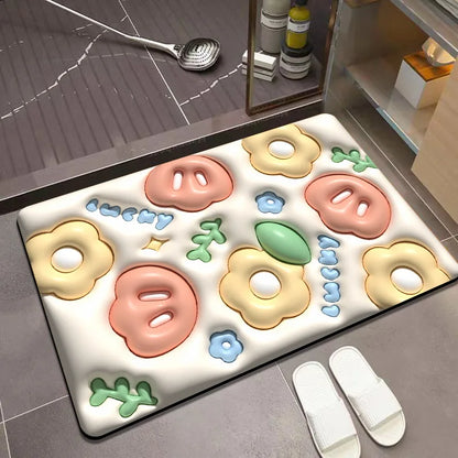 3D Cartoon Dilate Floret Diatom Carpet Toilet Door Entrance Bathroom Absorbent Anti-slip Soft Diatom Mud Floor Mat
