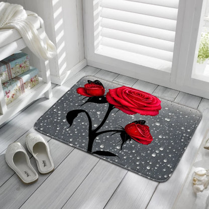 Rose Bathroom Foot Mat Home Hallway Entrance Doormat Bedroom Floor Decoration Carpet Bath Door Shower Room Bathtub Anti-Slip Rug