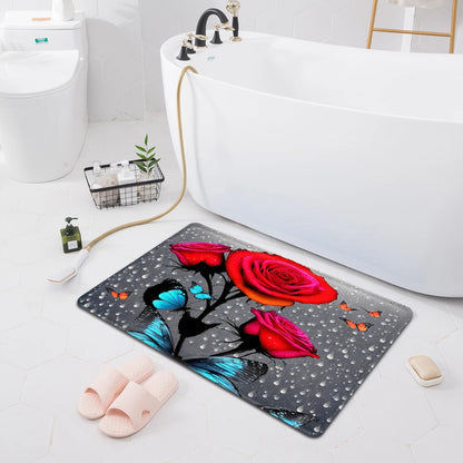 Rose Bathroom Foot Mat Home Hallway Entrance Doormat Bedroom Floor Decoration Carpet Bath Door Shower Room Bathtub Anti-Slip Rug
