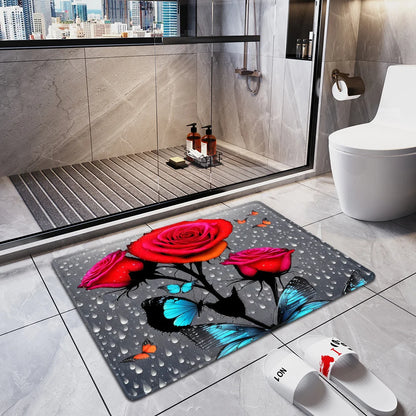 Rose Bathroom Foot Mat Home Hallway Entrance Doormat Bedroom Floor Decoration Carpet Bath Door Shower Room Bathtub Anti-Slip Rug