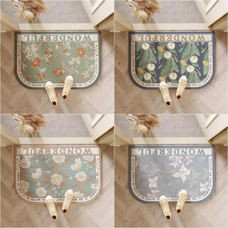 Semicircle Absorbent Shower Bath Mat Quick Drying Non-slip Bathroom Rug Soft Diatom Mud Bath Mat Country Style Home Decor Carpet