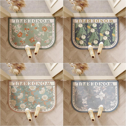 Semicircle Absorbent Shower Bath Mat Quick Drying Non-slip Bathroom Rug Soft Diatom Mud Bath Mat Country Style Home Decor Carpet