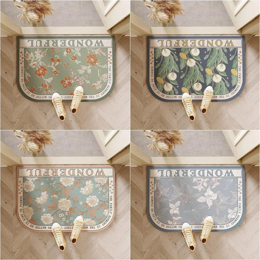 Semicircle Absorbent Shower Bath Mat Quick Drying Non-slip Bathroom Rug Soft Diatom Mud Bath Mat Country Style Home Decor Carpet