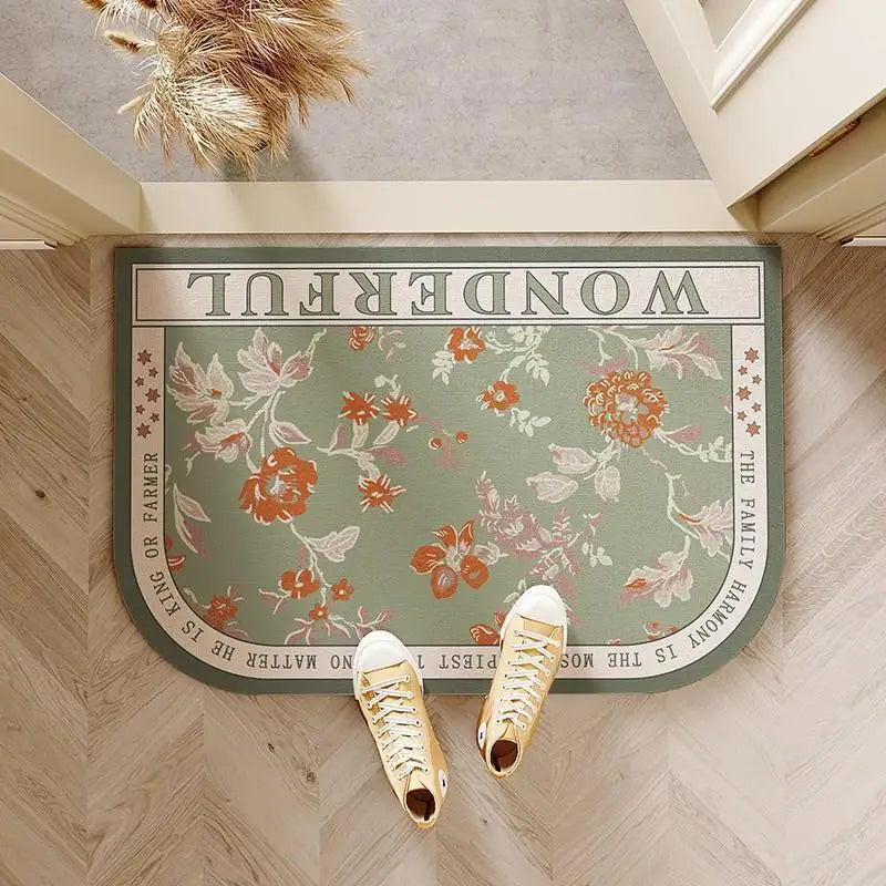 Semicircle Absorbent Shower Bath Mat Quick Drying Non-slip Bathroom Rug Soft Diatom Mud Bath Mat Country Style Home Decor Carpet