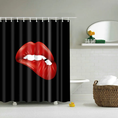 Sexy Red Lips Shower Curtain Mysterious Woman Perfume Bottle Lipstick High Heel Girl Bath Decor Waterproof Fabric Hooks Curtains