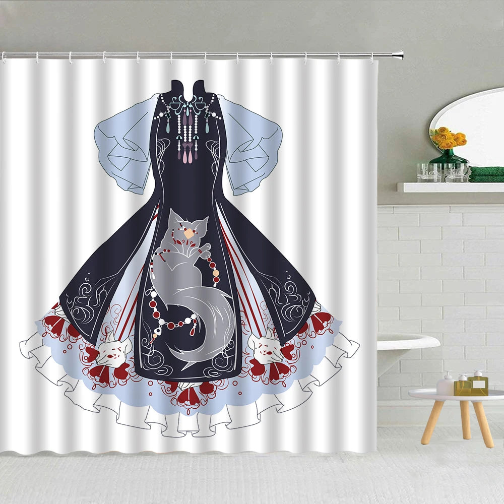 Sexy Red Lips Shower Curtain Mysterious Woman Perfume Bottle Lipstick High Heel Girl Bath Decor Waterproof Fabric Hooks Curtains
