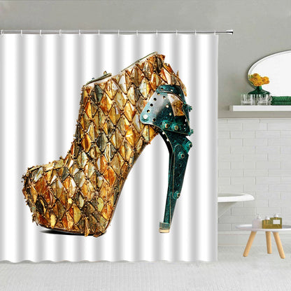 Sexy Red Lips Shower Curtain Mysterious Woman Perfume Bottle Lipstick High Heel Girl Bath Decor Waterproof Fabric Hooks Curtains