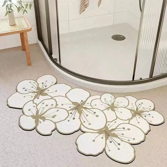 Shower Room Anti Slip Soft Pad Curved Mud Absorbent Pad Bathroom Floor Mat Fan Shaped Foot Pad Bathroom Quick Drying Door Mat