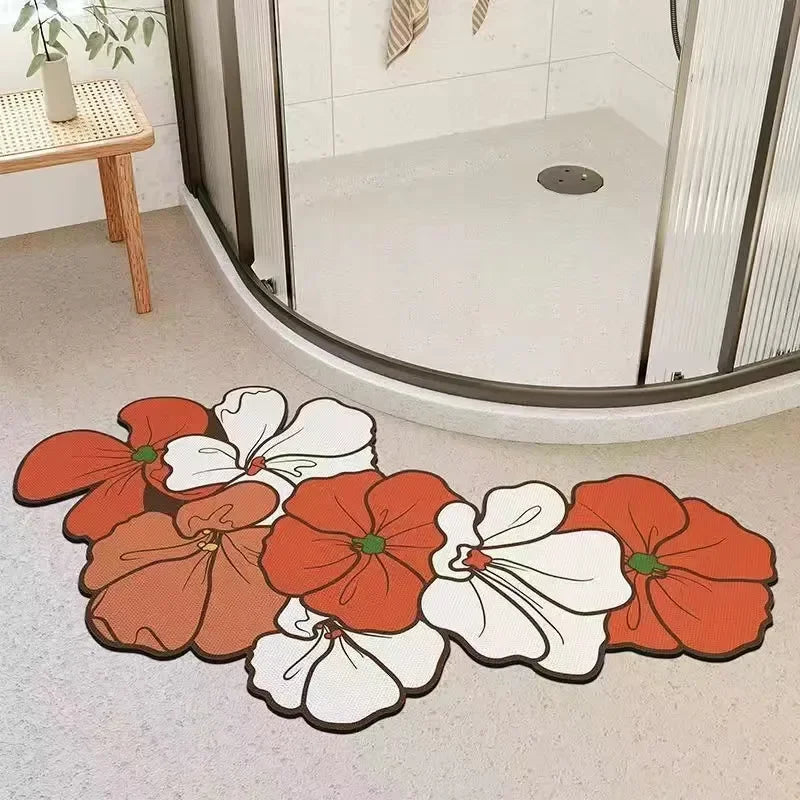Shower Room Anti Slip Soft Pad Curved Mud Absorbent Pad Bathroom Floor Mat Fan Shaped Foot Pad Bathroom Quick Drying Door Mat