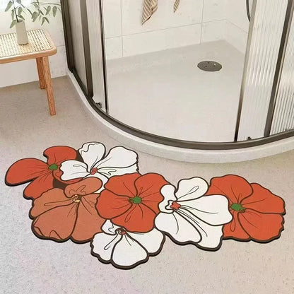 Shower Room Anti Slip Soft Pad Curved Mud Absorbent Pad Bathroom Floor Mat Fan Shaped Foot Pad Bathroom Quick Drying Door Mat