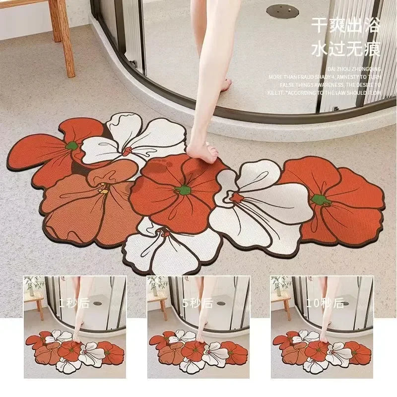 Shower Room Anti Slip Soft Pad Curved Mud Absorbent Pad Bathroom Floor Mat Fan Shaped Foot Pad Bathroom Quick Drying Door Mat