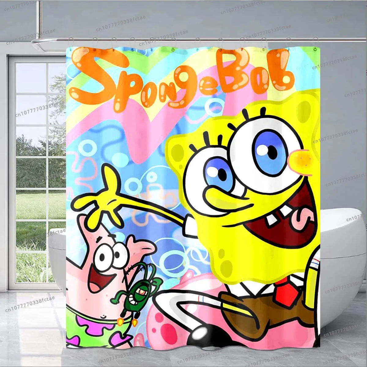 Sponge-bob Cartoon Shower Curtain Cute Animated Pattern Shower Curtain Kid's Bathroom Decoration Shower Curtain Birthday Gift