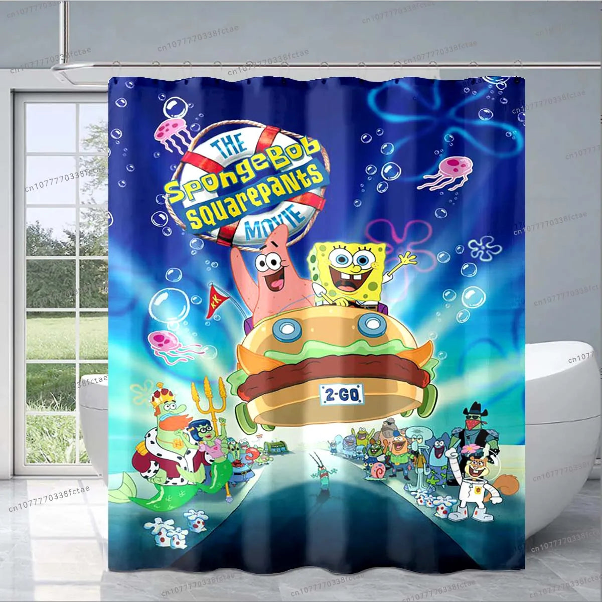 Sponge-bob Cartoon Shower Curtain Cute Animated Pattern Shower Curtain Kid's Bathroom Decoration Shower Curtain Birthday Gift