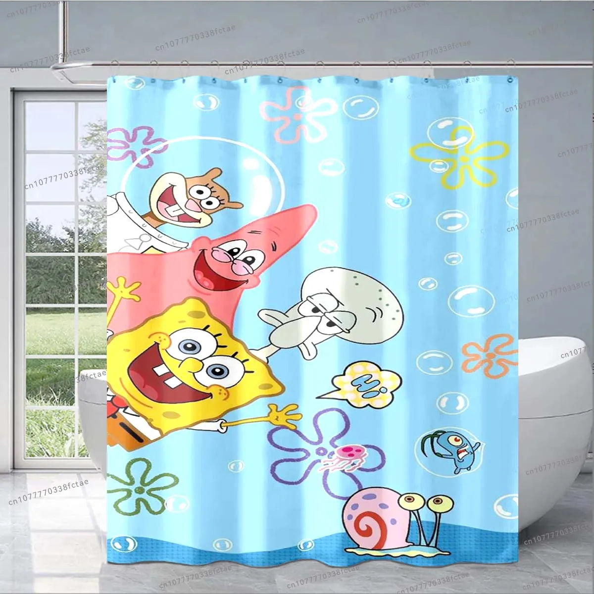 Sponge-bob Cartoon Shower Curtain Cute Animated Pattern Shower Curtain Kid's Bathroom Decoration Shower Curtain Birthday Gift