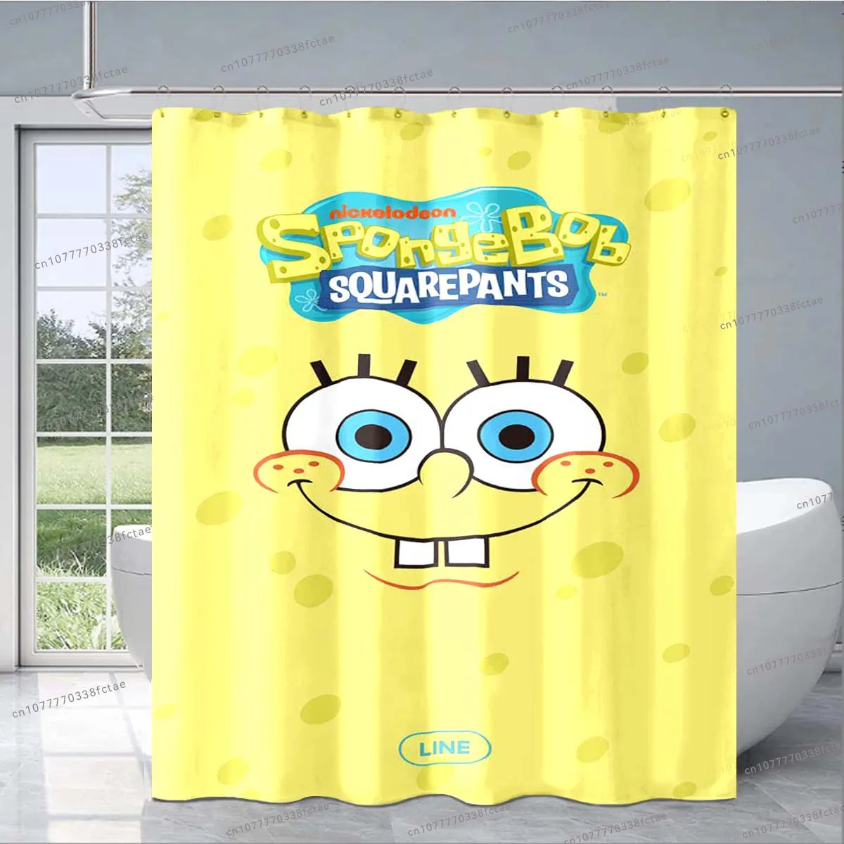 Sponge-bob Cartoon Shower Curtain Cute Animated Pattern Shower Curtain Kid's Bathroom Decoration Shower Curtain Birthday Gift