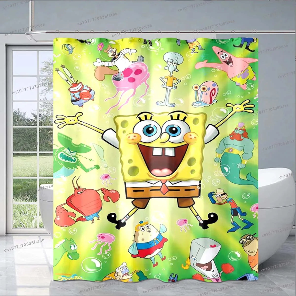 Sponge-bob Cartoon Shower Curtain Cute Animated Pattern Shower Curtain Kid's Bathroom Decoration Shower Curtain Birthday Gift