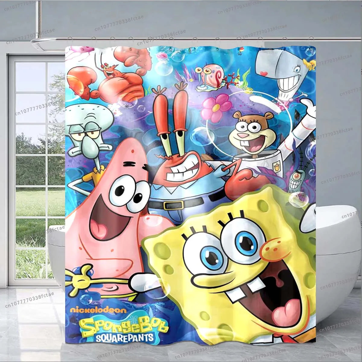 Sponge-bob Cartoon Shower Curtain Cute Animated Pattern Shower Curtain Kid's Bathroom Decoration Shower Curtain Birthday Gift