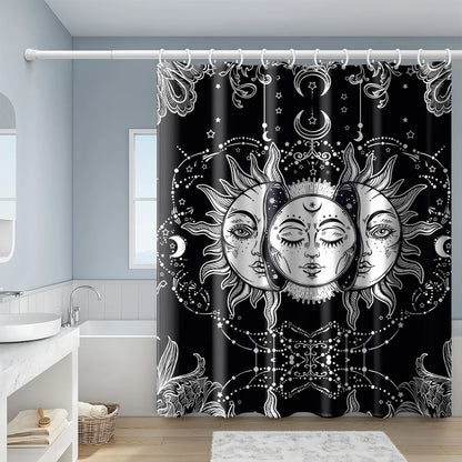 Sun Moon Stars Decorative Pattern Shower Curtains Bathroom Curtain Frabic Waterproof Polyester Bath Curtain with Hooks