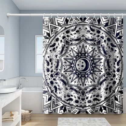 Sun Moon Stars Decorative Pattern Shower Curtains Bathroom Curtain Frabic Waterproof Polyester Bath Curtain with Hooks
