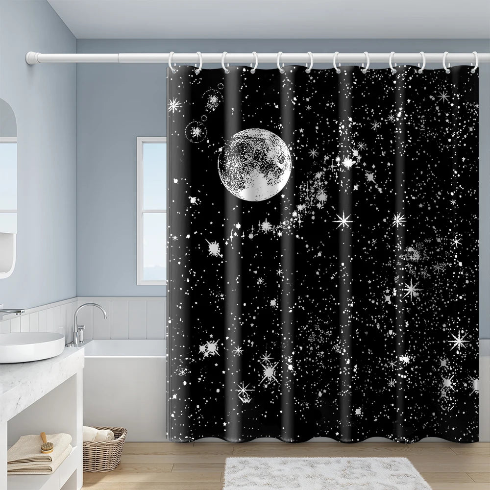 Sun Moon Stars Decorative Pattern Shower Curtains Bathroom Curtain Frabic Waterproof Polyester Bath Curtain with Hooks